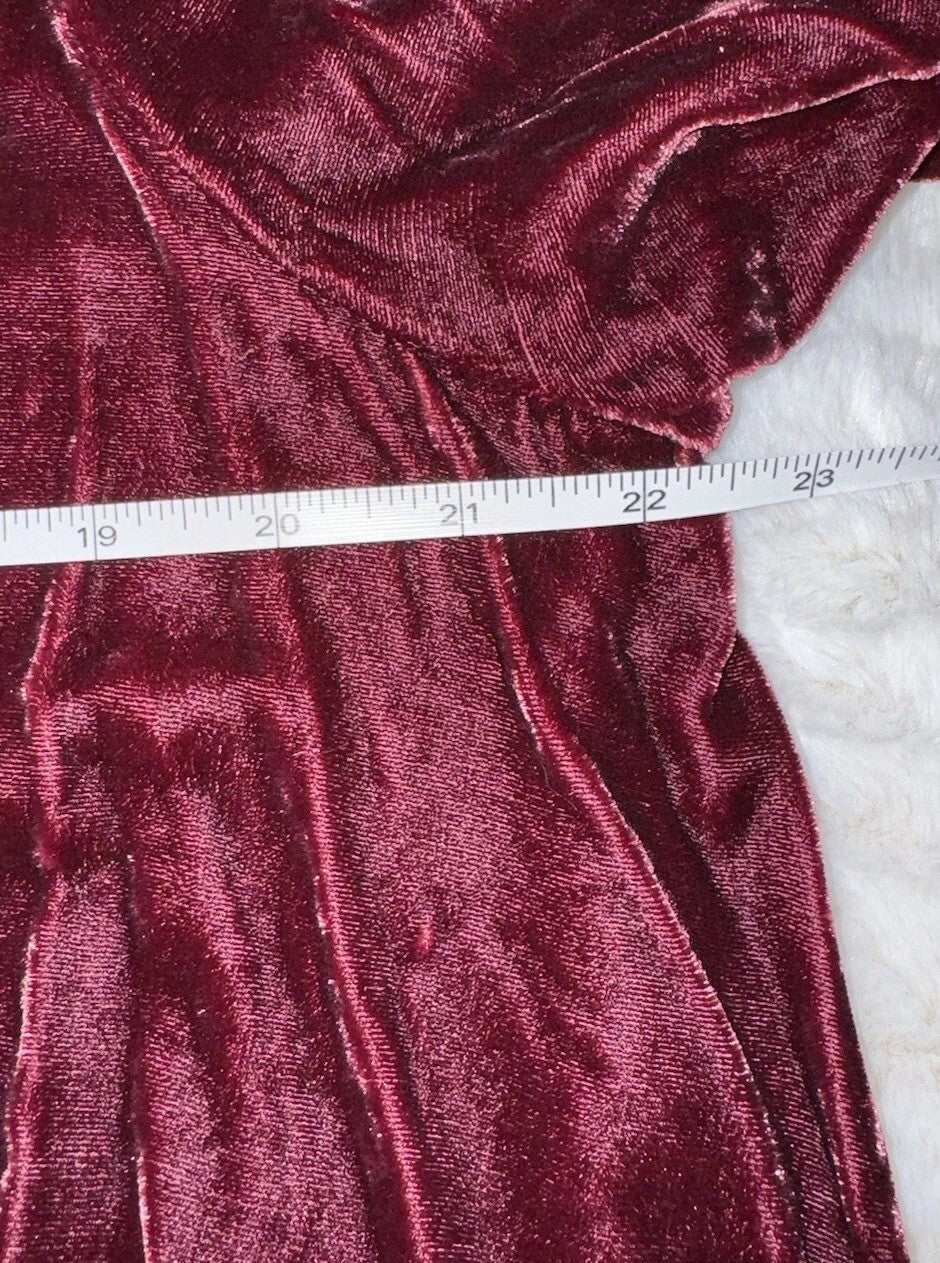 Johnny Was L Large Deep Wine Red Velvet Kimono Wrap Cardigan Tonal Embroidery Johnny Was