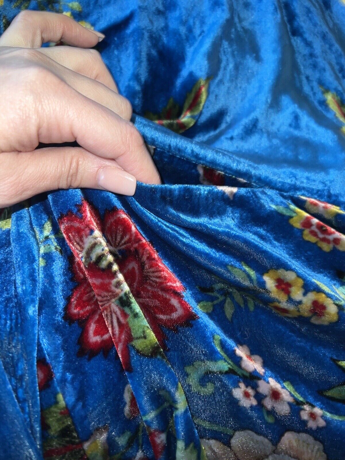 Johnny Was Blue Floral Velvet Sz L Large Kimono Wrap Gorgeous Colors