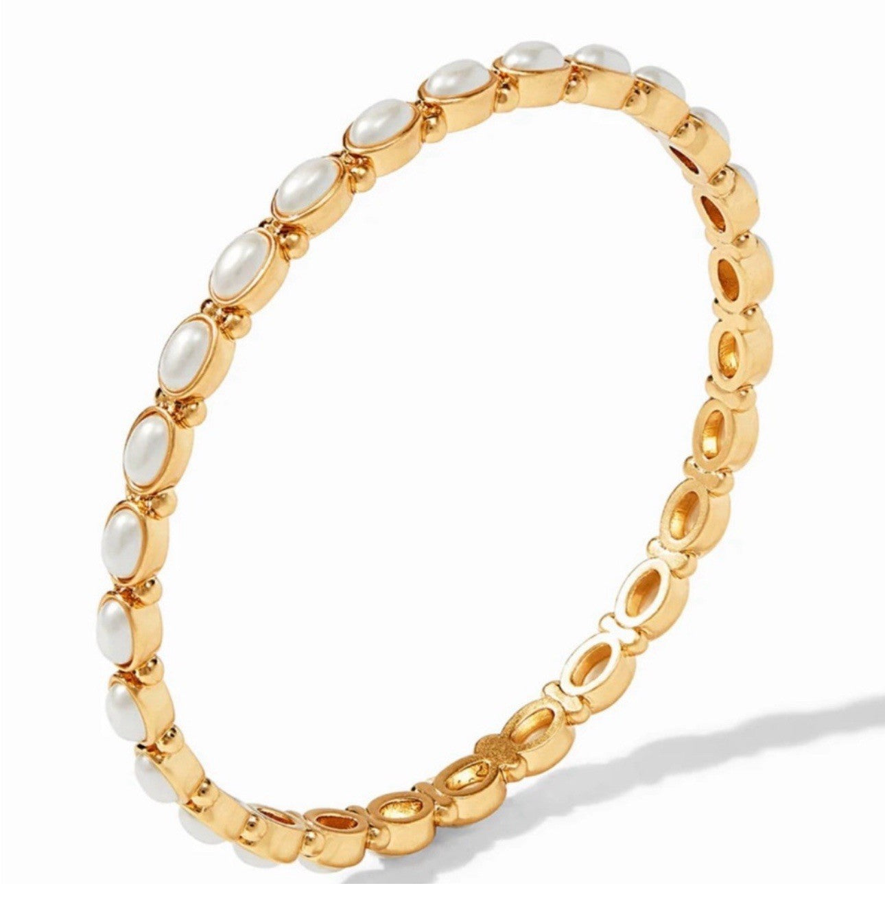 Julie Vos Mykonos Pearl Stacking Bangle Bracelet Sz Lg 24k Gold Plated Julie Vos