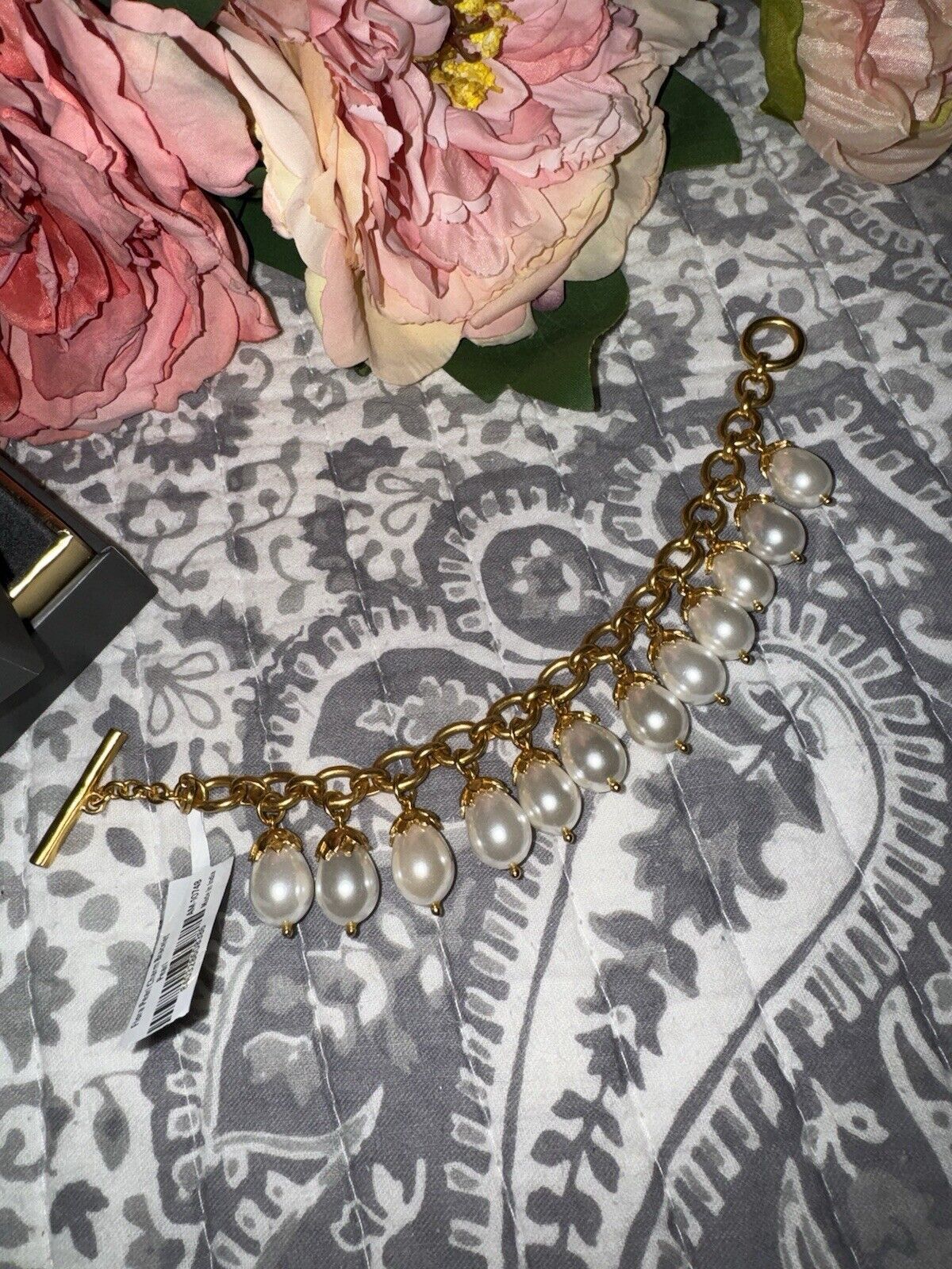 NEW Julie Vos Pearl Charm Link Bracelet Toggle 24k Gold Plated NWT  RETIRED