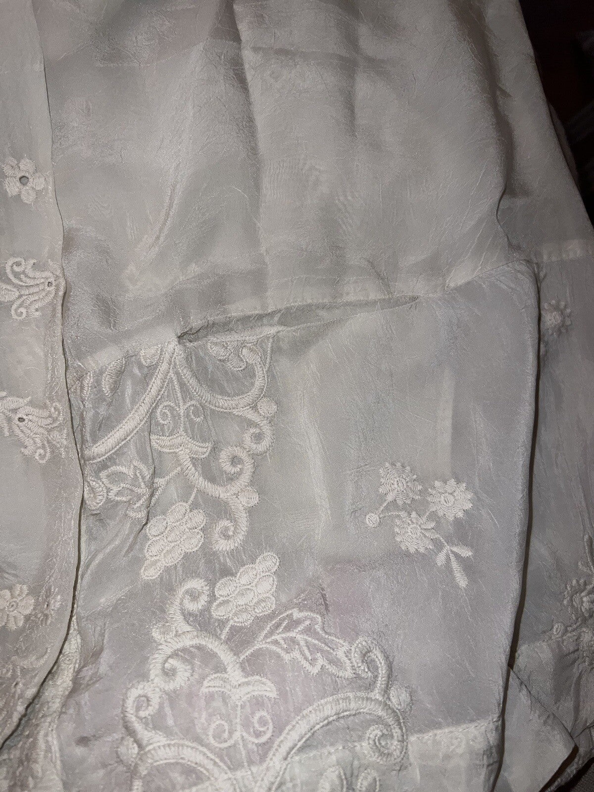 Johnny Was L Ivory Ecru Kimono Silky Embroidery & Lace Jacket Beach Wedding Wrap Johnny Was