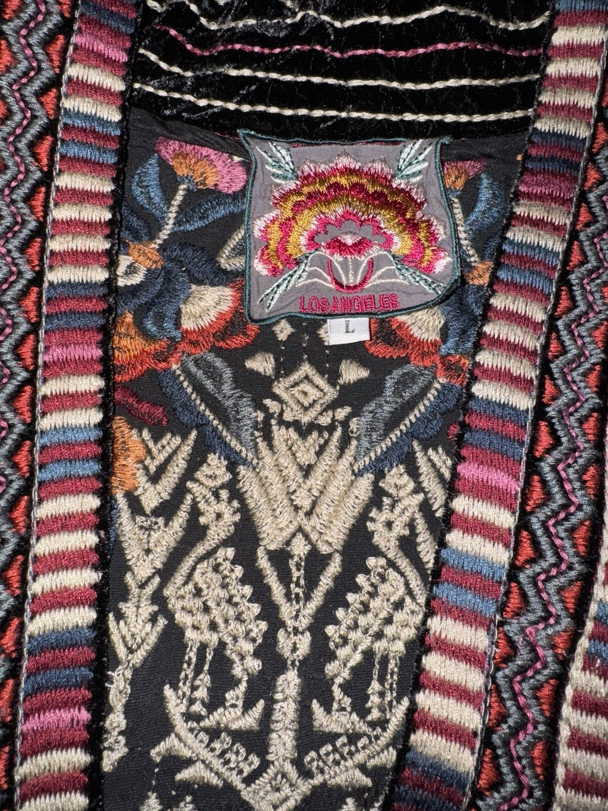 Johnny Was L Large Long Black Velvet Kimono Wrap Jacket Duster Oversized Aztec Johnny Was