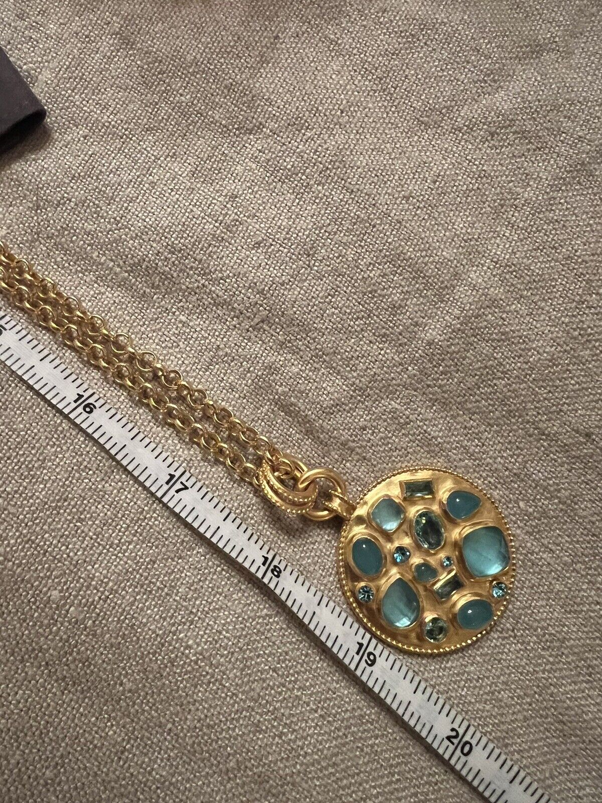 NEW Julie Vos Iridescent Bahamian Blue Pendant 36” Long Necklace 24k Gold Plated