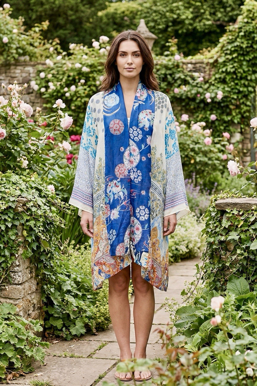 Johnny Was Pl Petite Large 100% Silk Kimono Wrap Jacket Cardigan FLAWS READ Johnny Was