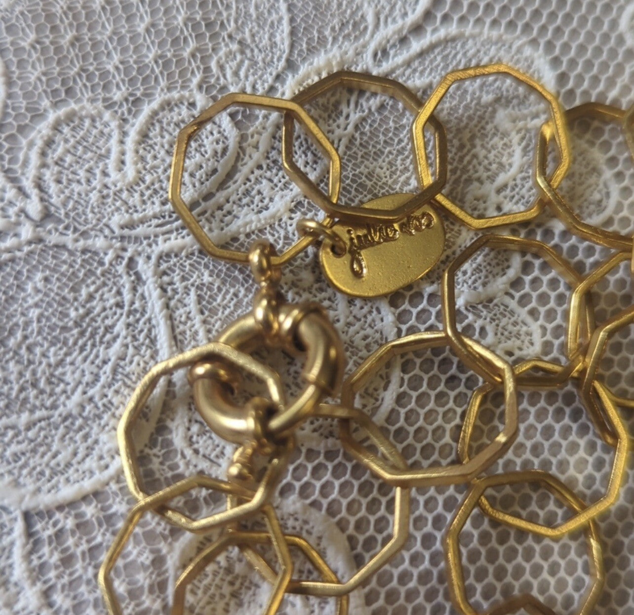 Julie Vos HONEYCOMB Link Necklace ADJUSTABLE 24k Gold Plate   Wow! RARE Julie Vos