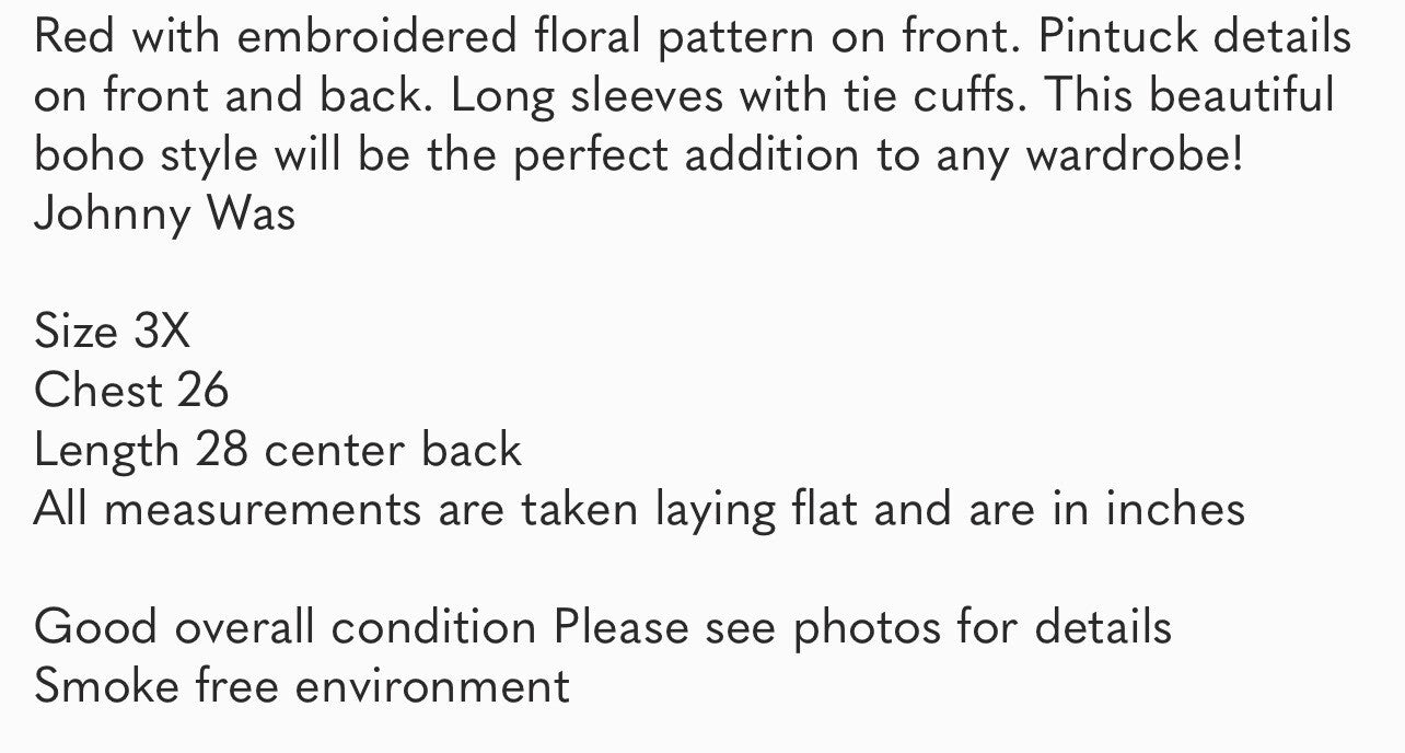 Johnny Was 3x 3XL Tunic Top Red Silky Handkerchief Hem Excellent Condition Johnny Was