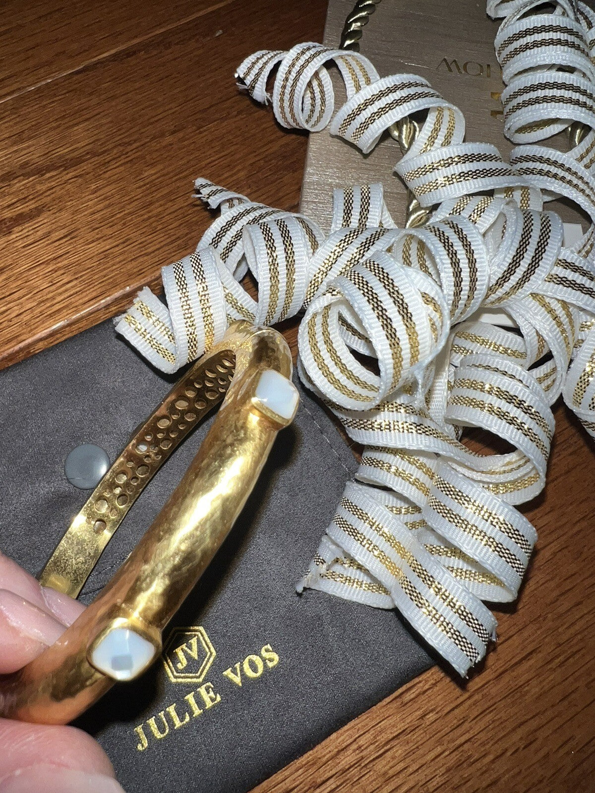 Julie Vos Hinged Bangle Bracelet Clear Iridescent Stones Slightly Milky In Color Julie Vos