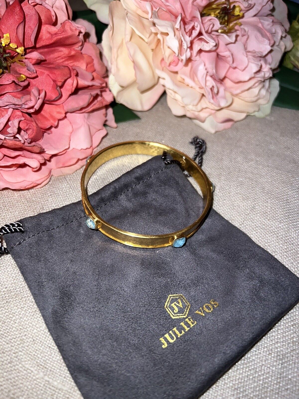 NEW Julie Vos 24k Gold Plated Bangle Bracelet With Blue Stones Sz Medium NWOT