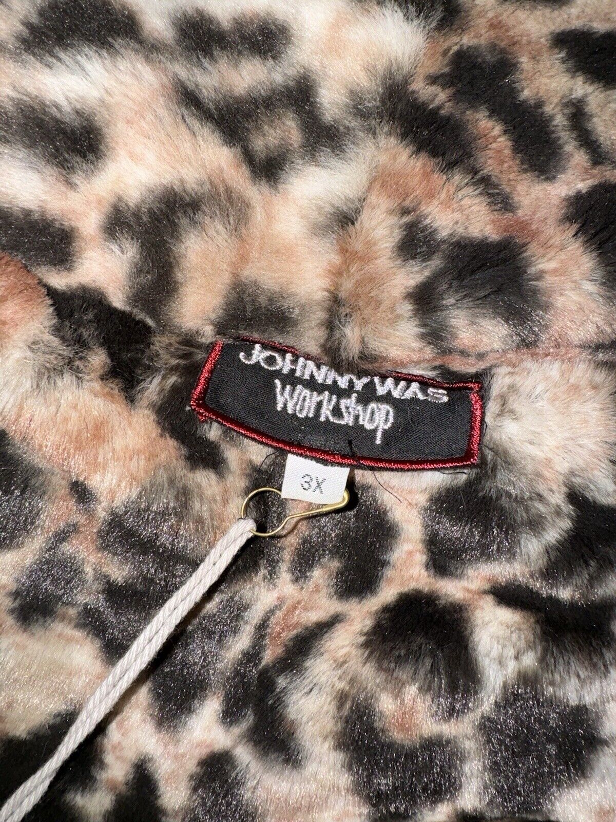 Johnny Was 3X 3XL Faux Fur & Silk Coat Leopard Print Long Length Jacket Wrap