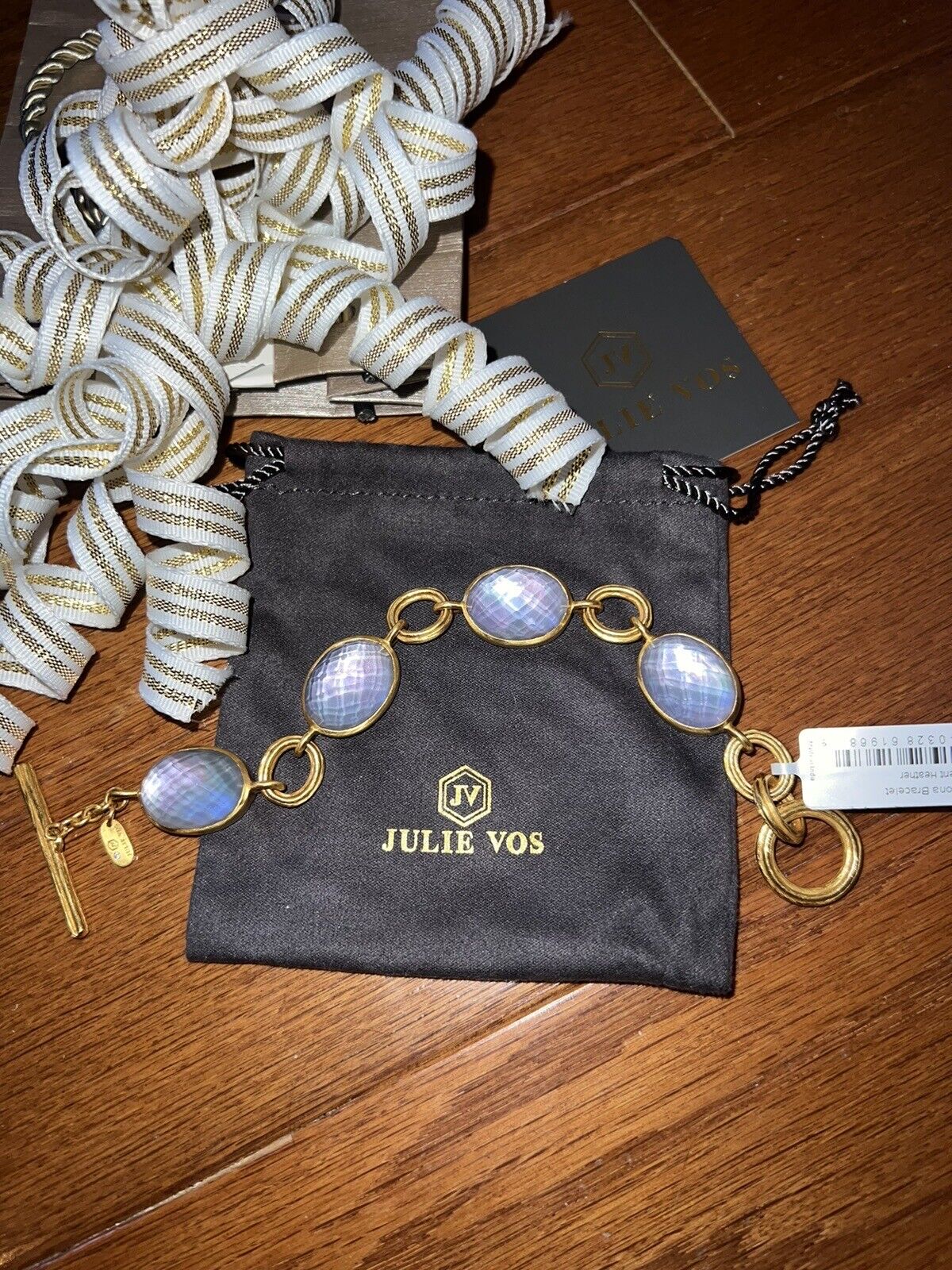 NEW Julie Vos Iridescent Heather & 24k Gold Plated Toggle Link Bracelet NWT