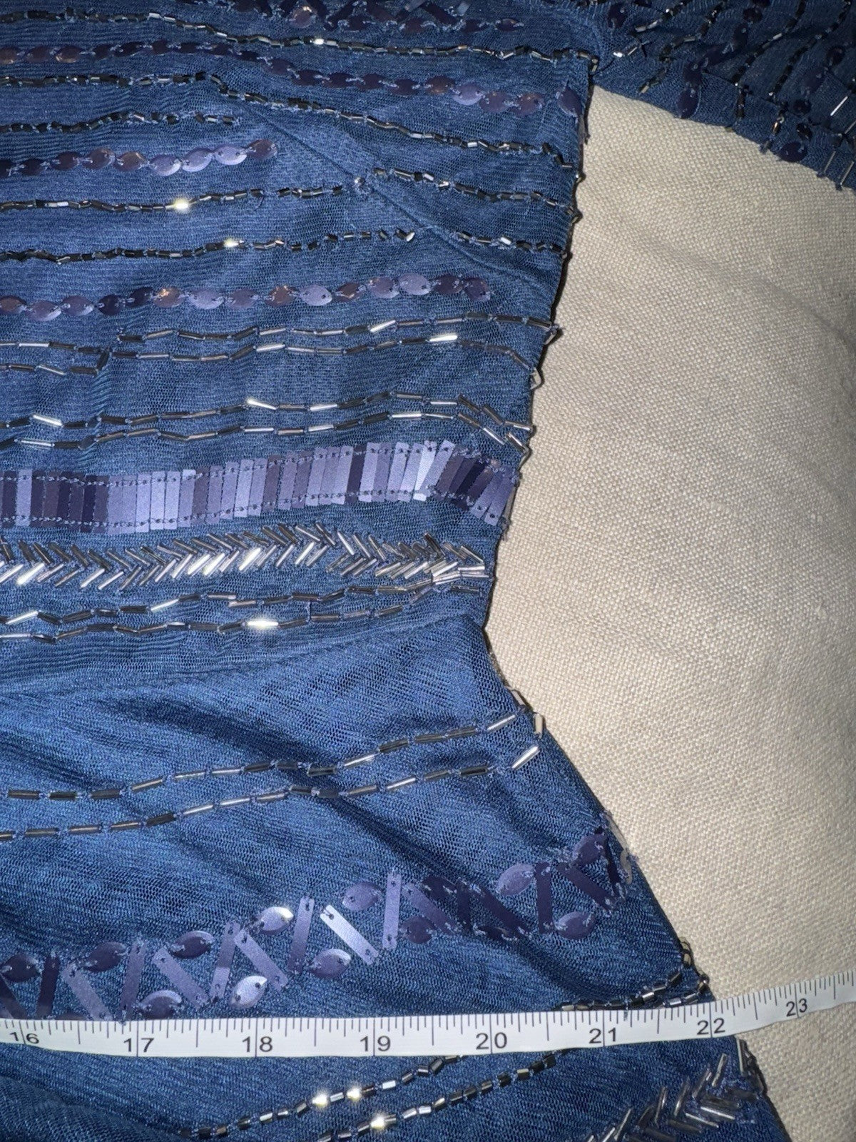 Johnny Was Sz 14 Blue Beaded Mesh Cocktail Party Dress $625 Retail Blk Label Johnny Was