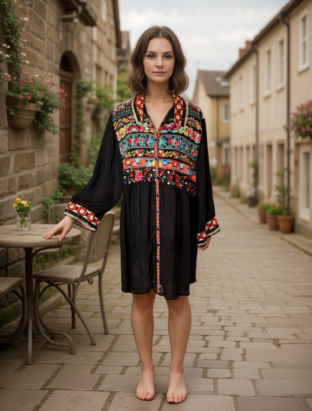 Johnny Was XXL Button Up Tunic Top Black Embroidered Floral Shirt Blouse Johnny Was