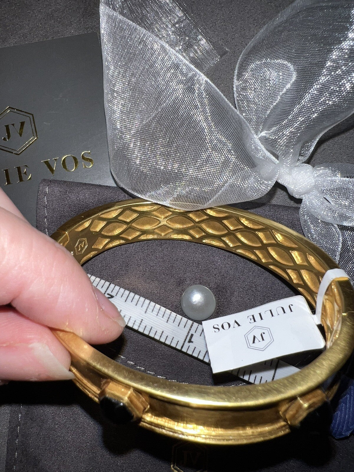 Julie Vos Obsidian Hinged Bangle Bracelet Hexagonal Stones And 24k Gold Julie Vos