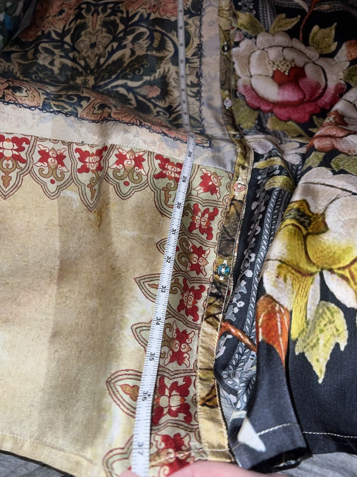 Johnny Was Large 100% Silk Kimono Cherry Blossoms STUNNING BACK Button Up Blouse Johnny Was