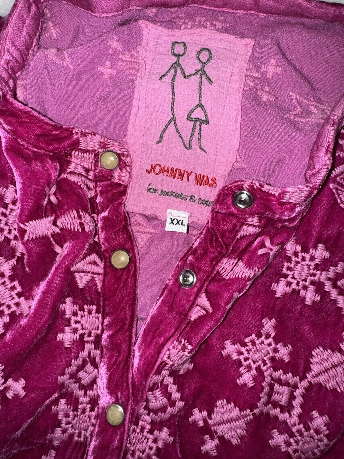 Johnny Was XXL Velvet Fuchsia Pink Button Up Shirt Tunic Top Tonal Blouse