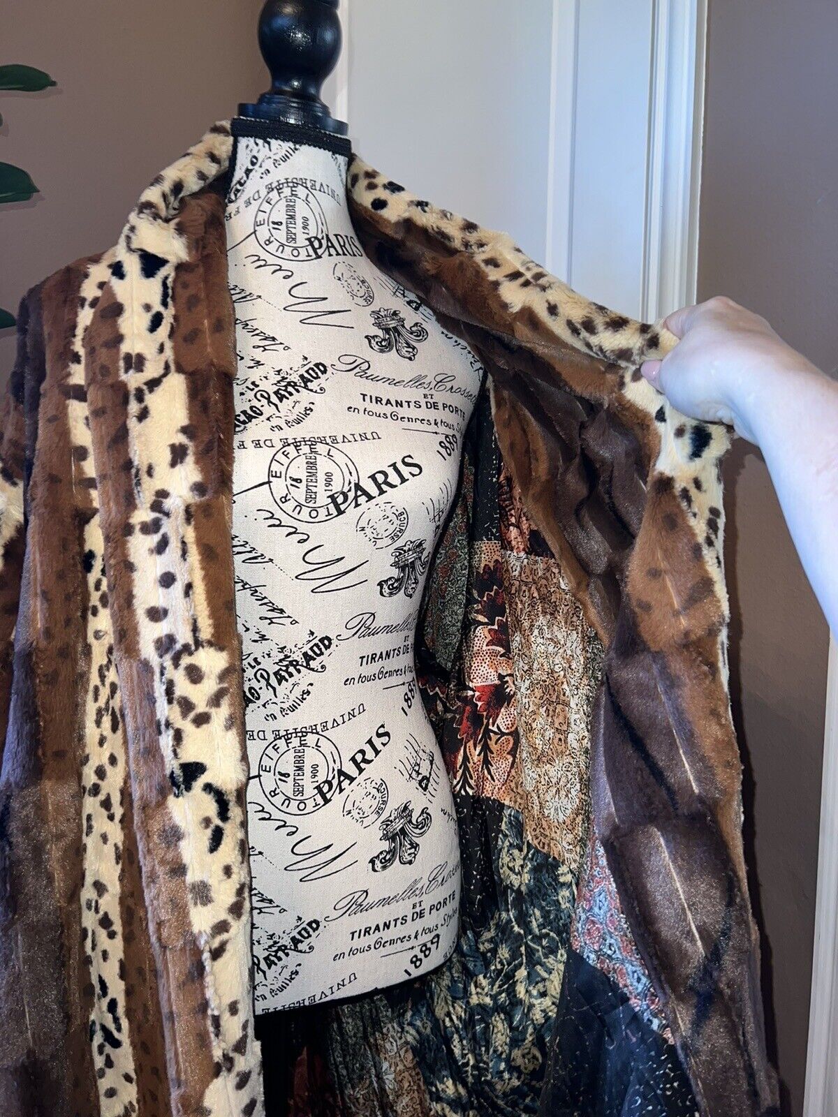 Johnny Was Faux Fur Patchwork Coat Jacket Wrap Sz 3x 3xl Silk Lining