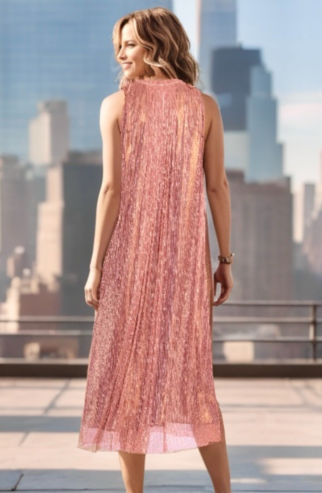 Johnny Was XL Rose Gold Pink Melon Cocktail Party Dress Sleeveless Tie Waist Johnny Was