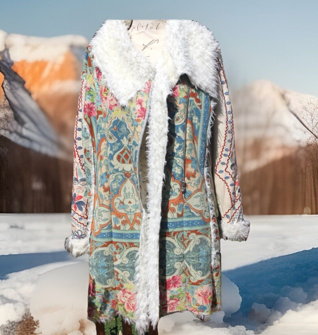 Johnny Was M Medium Sherpa Fur & Faux Suede Coat Jacket Zipper Pockets Johnny Was