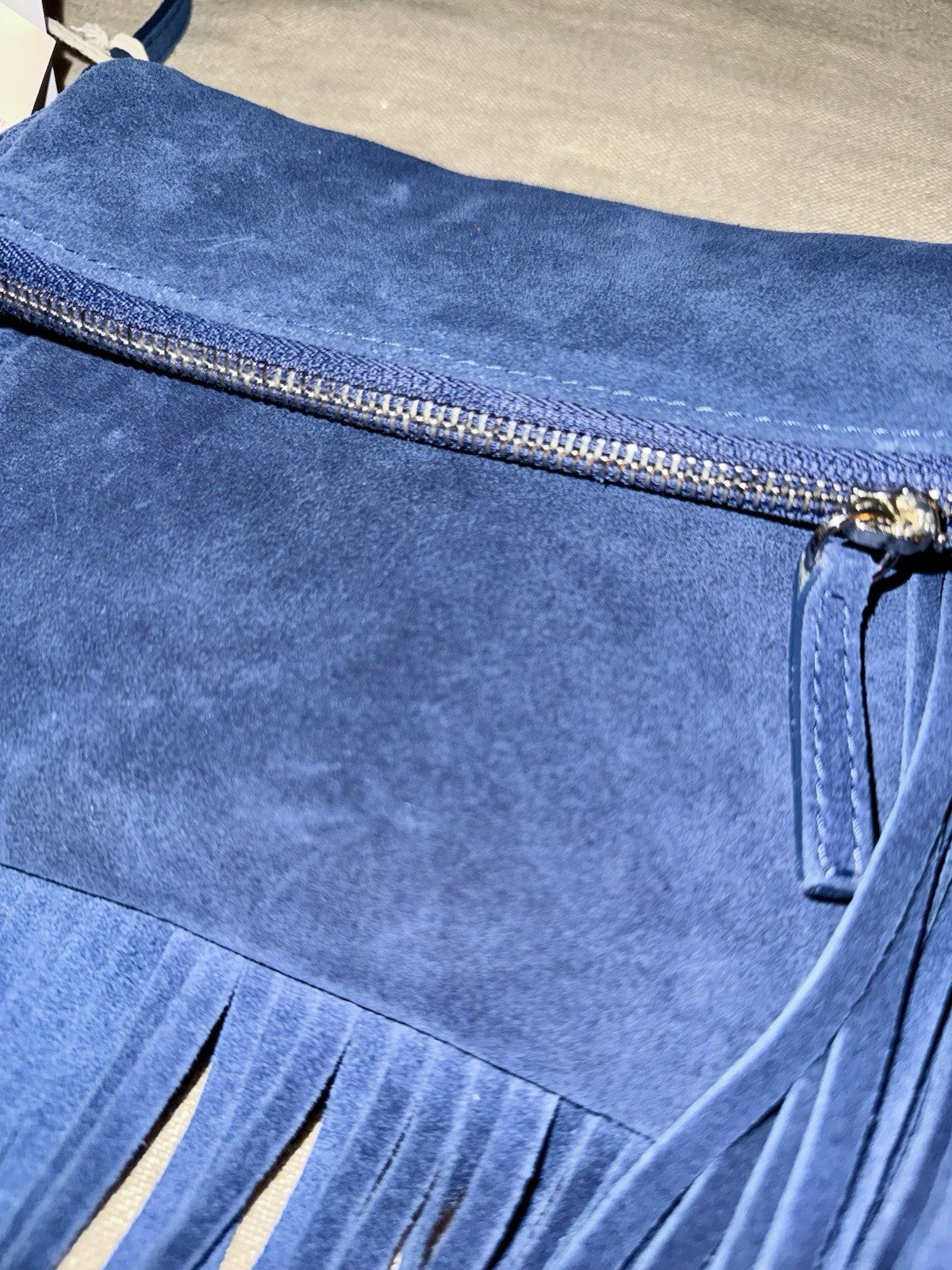 Johnny Was Blue Suede Leather & Fringe Crossbody Bag Purse Shoulder Tote Johnny Was