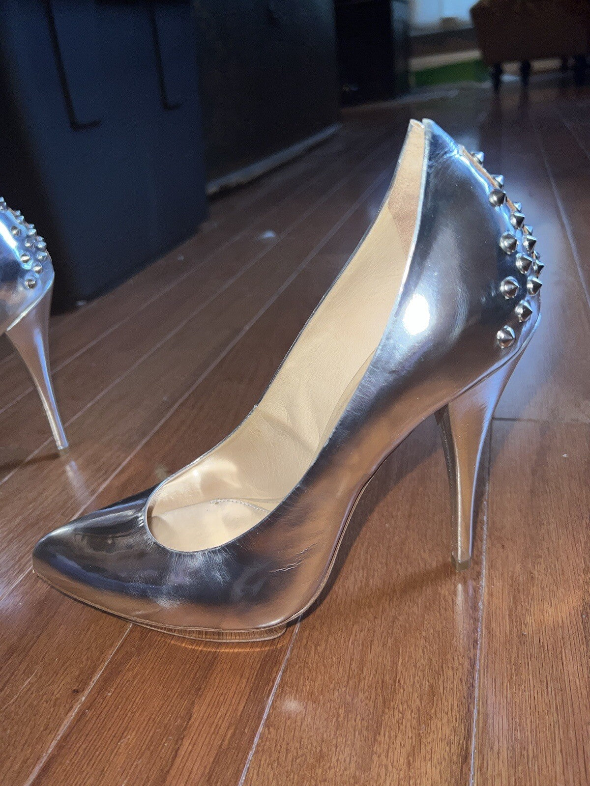 ALEXANDER MCQUEEN Women Studded Leather Pumps Heels Silver Size 39 AUTHENTIC Alexander McQueen