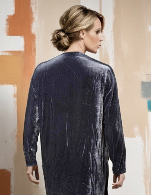 Johnny Was L Large Grey Velvet Tunic Top Blouse  Tonal Embroidery Shirt Johnny Was