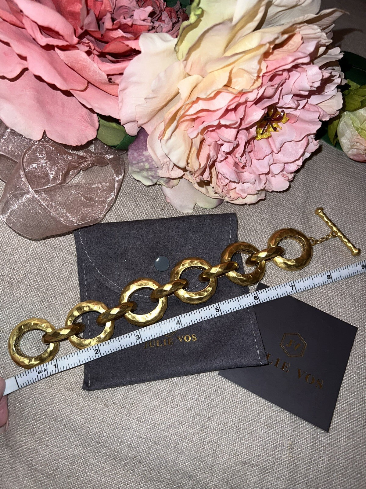 Julie Vos 9” Hammered Link Statement Bracelet Toggle Closure 24k Plated Julie Vos