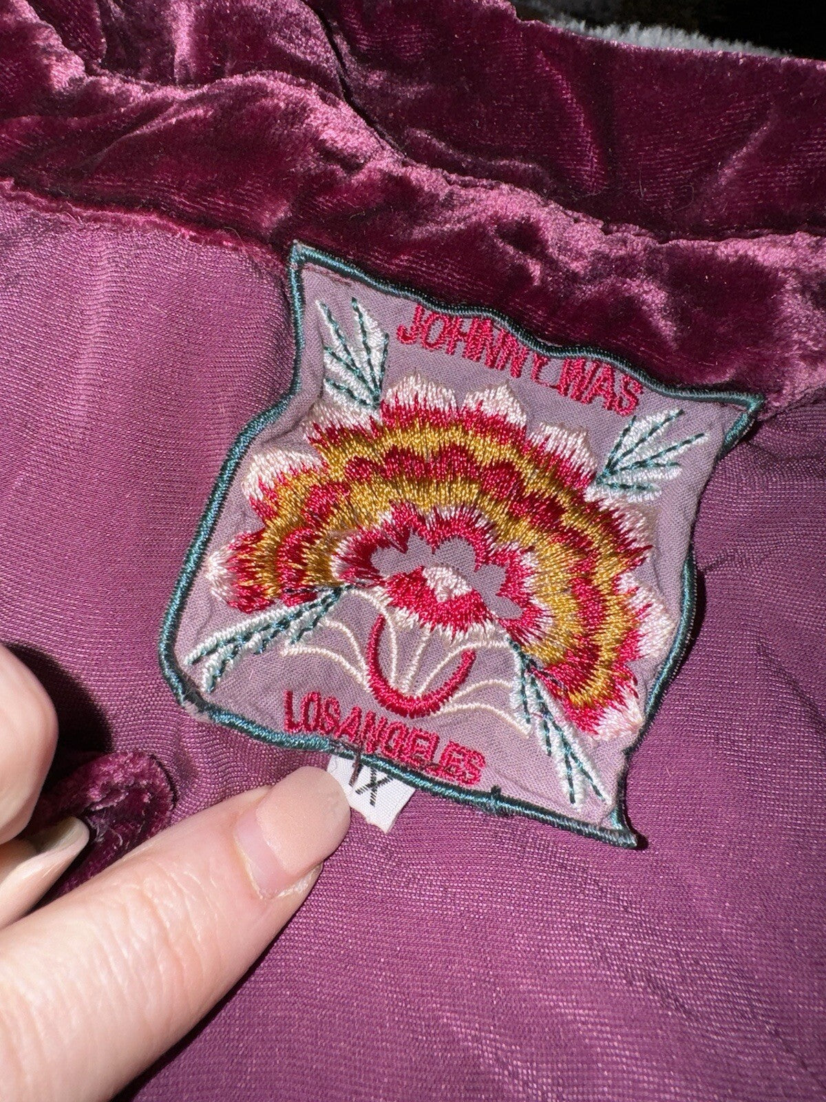 Johnny Was 1X Burgundy Wine Velvet Embroidery Shirt Peplum Top Button Babydoll Johnny Was