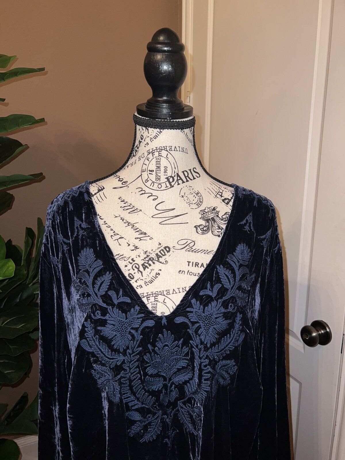 Johnny Was 2X 2XL Midnight Blue Velvet Tunic Top W/ Kimono Sleeves Great Length!