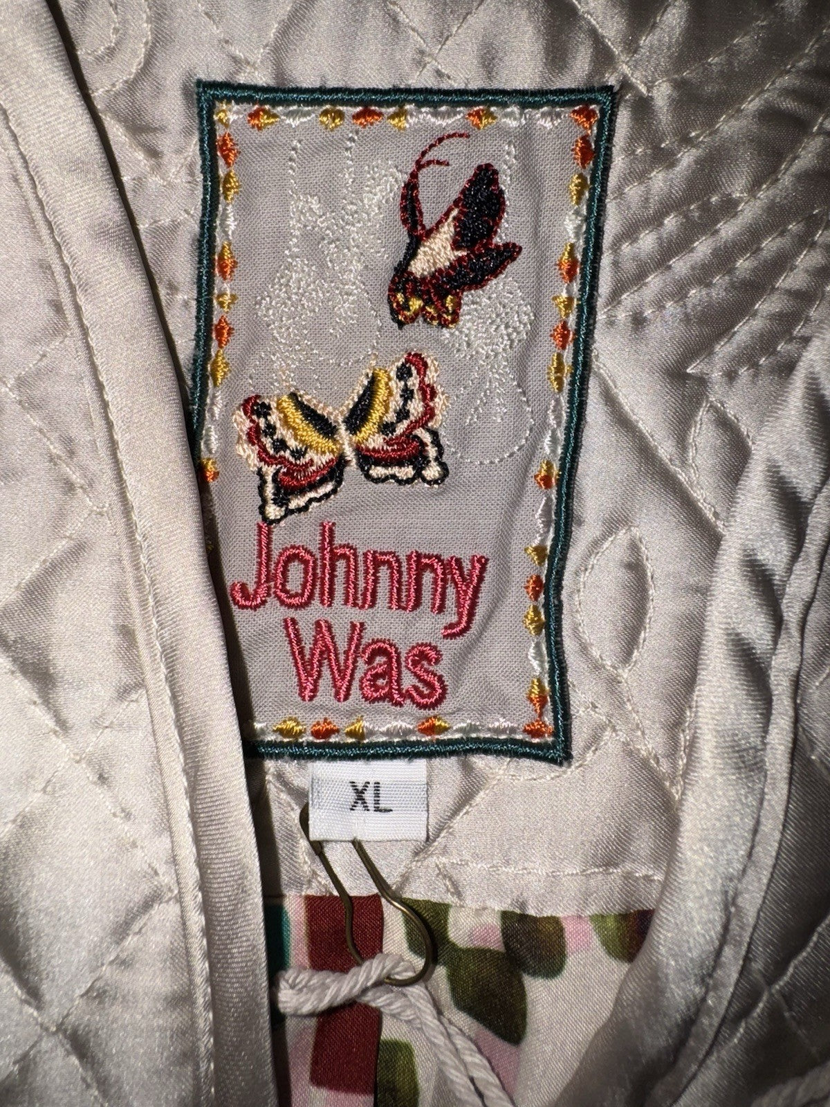 Johnny Was XL Ivory Quilted Jacket Dressy Field Coat Belted Button Up Classy Johnny Was