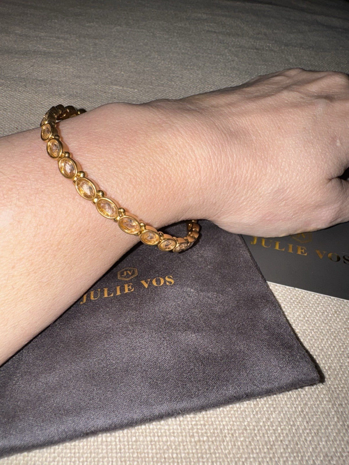 Julie Vos Bracelet 24K Gold Plated Clear Crystal Bangle Sz Medium Stacking Julie Vos