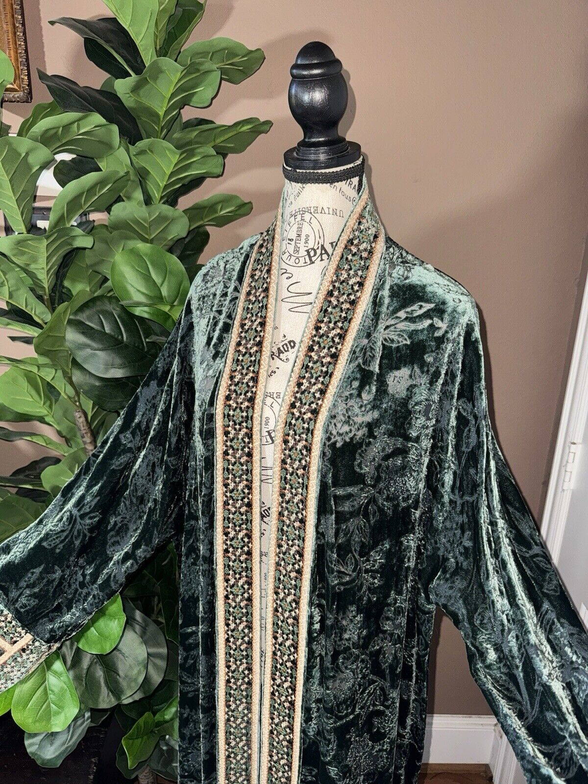 Johnny Was Large Burnout Velvet Long Kimono Duster Wrap Coat Embroidered