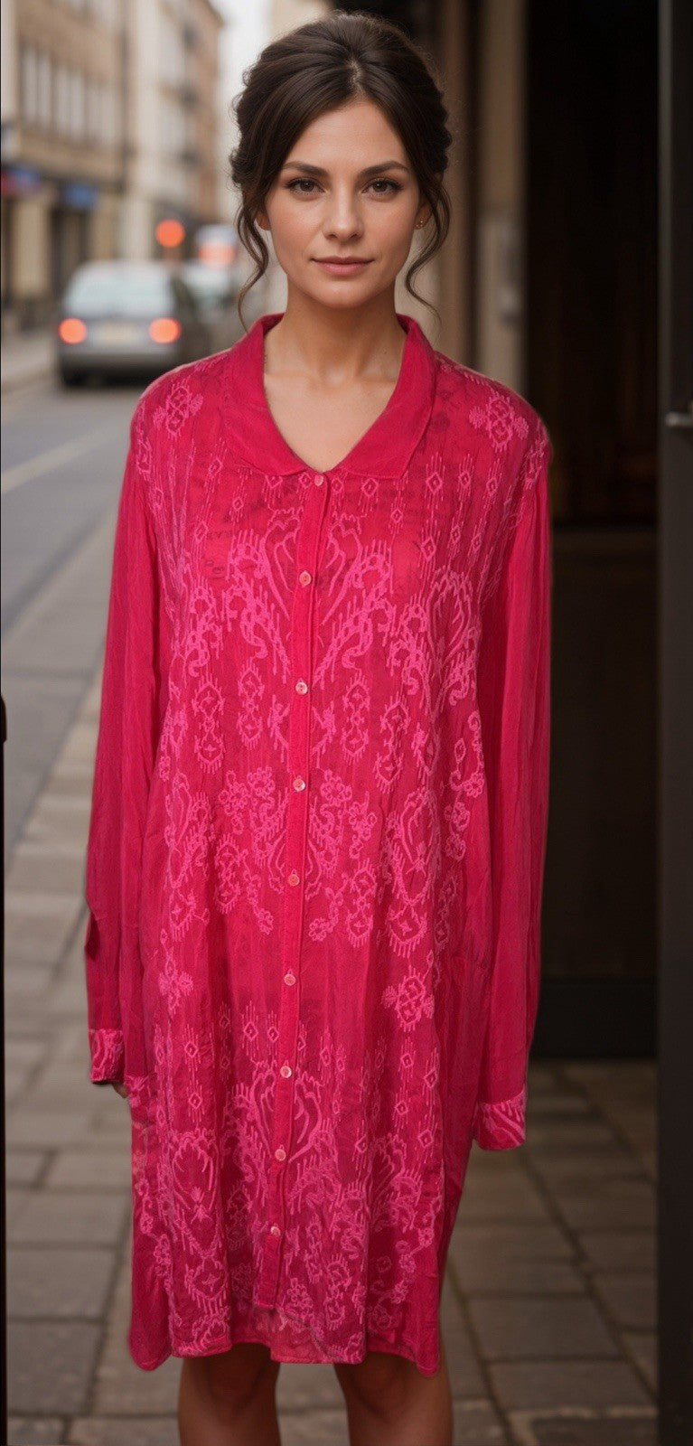 Johnny Was 1X Hot Pink Mini Shift Dress Button Up Shirt Embroidered Tunic Top Johnny Was
