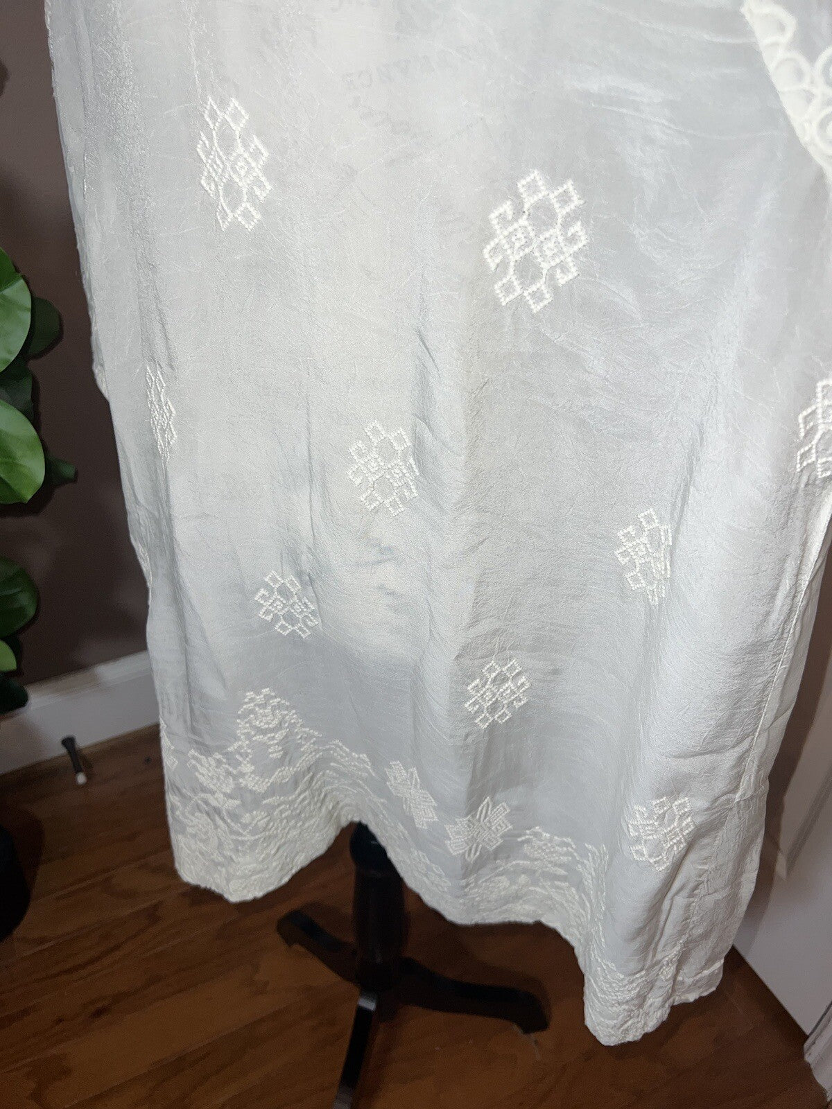 Johnny Was L Ivory Ecru Kimono Silky Embroidery & Lace Jacket Beach Wedding Wrap Johnny Was