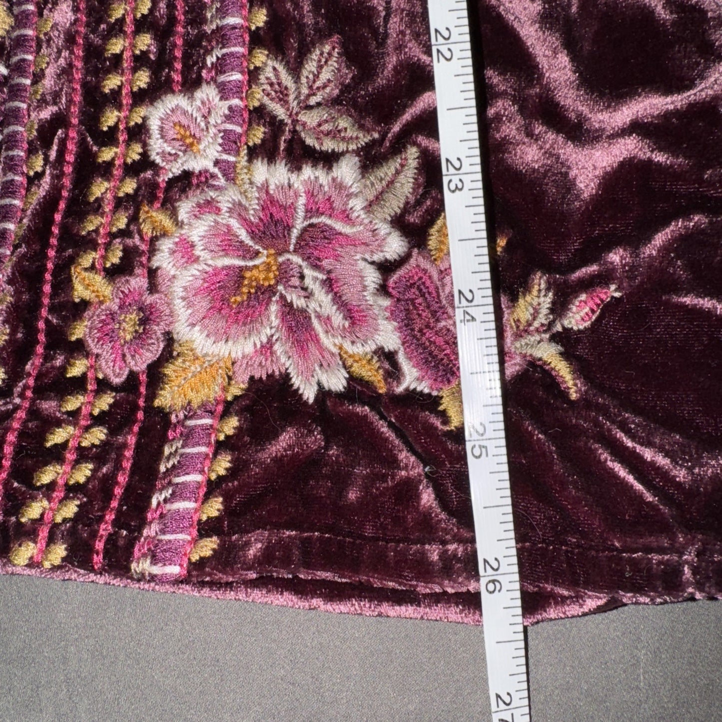 Johnny Was XL Wine Velvet Peasant Blouse Embroidered Tunic Top Kimono Sleeve Johnny Was