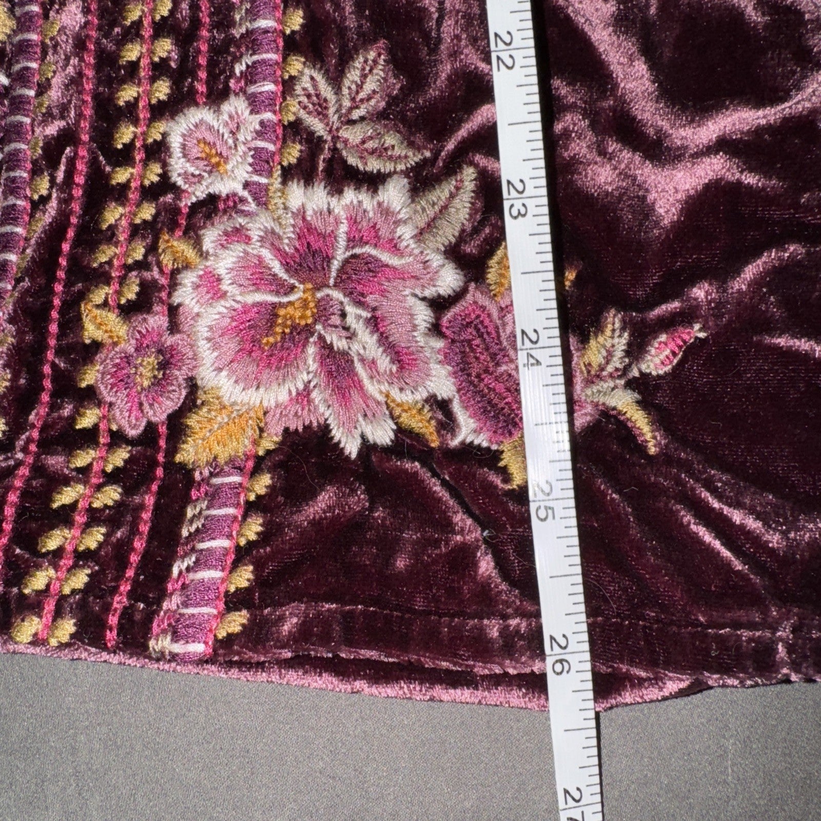 Johnny Was XL Wine Velvet Peasant Blouse Embroidered Tunic Top Kimono Sleeve Johnny Was