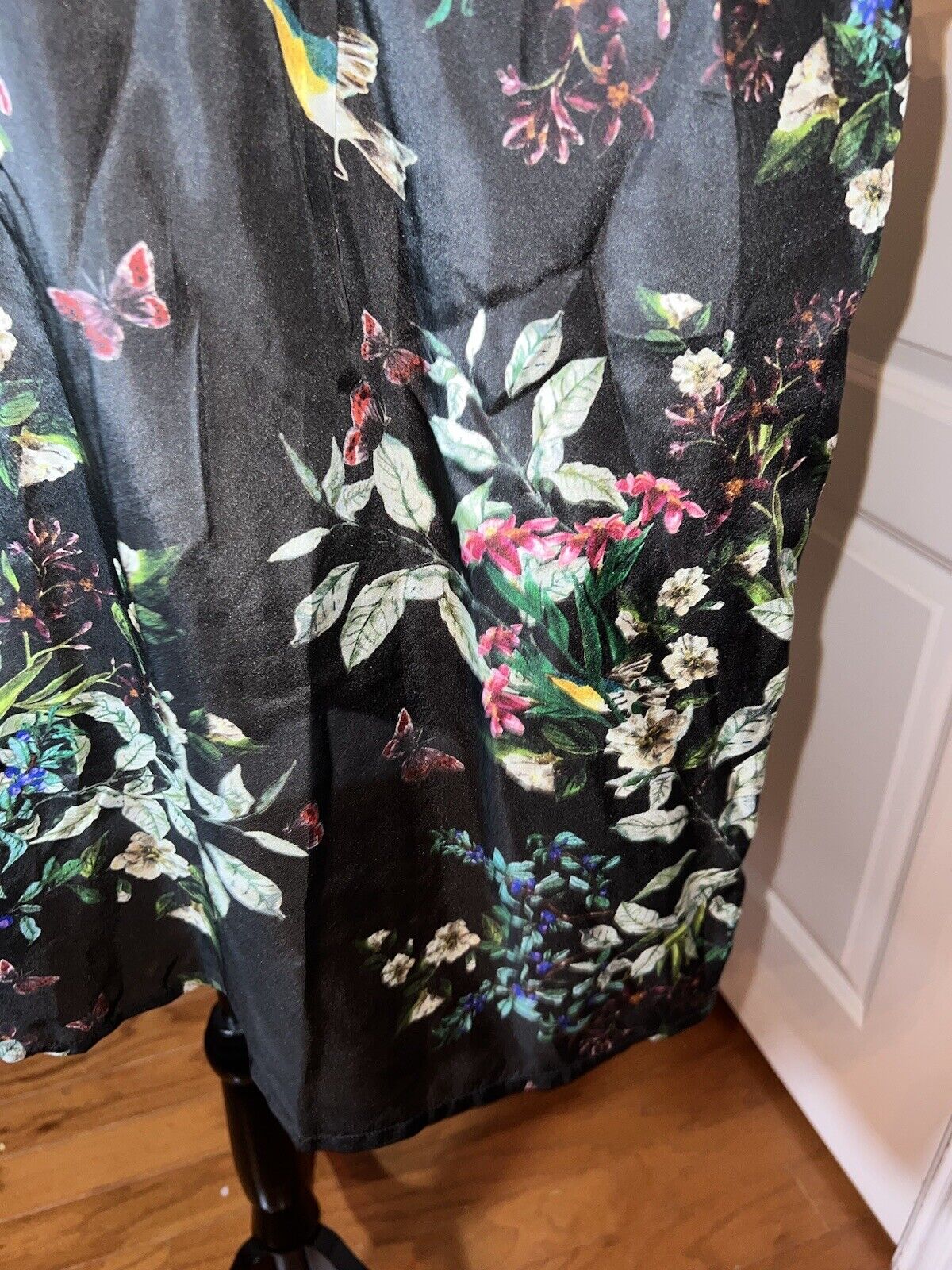 Johnny Was 100% Silk Black Floral Tunic Top Kimono 2X 2XL XXL  Butterfly