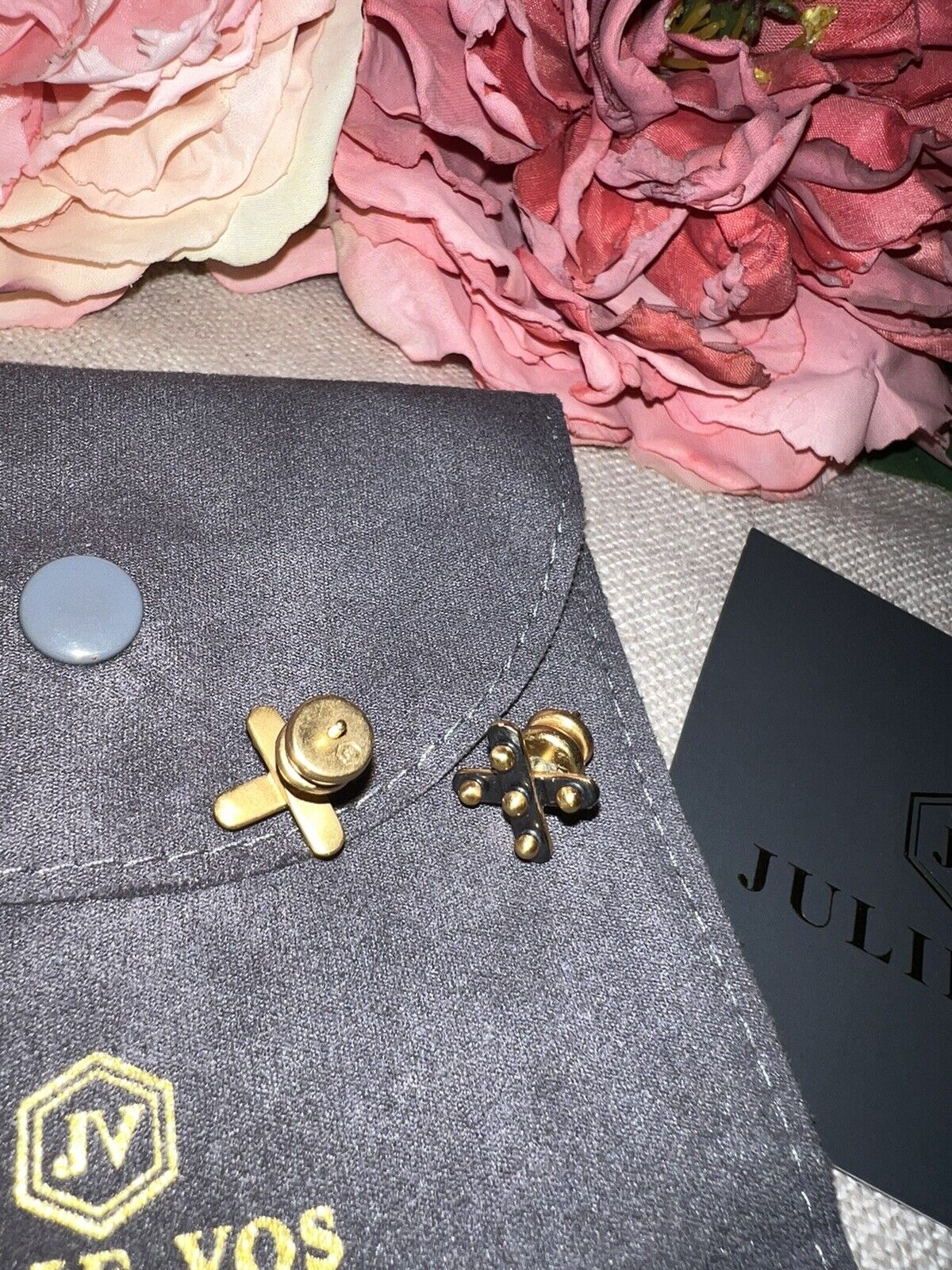 Julie Vos 24k Gold Plated X Cross Two Tone Stud Earrings