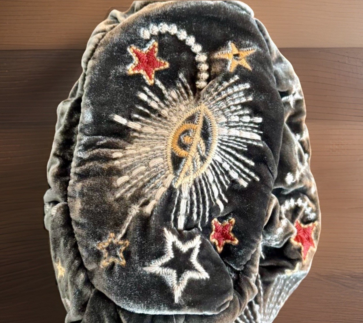 Johnny Was Grey Velvet Hobo Bucket Bag Tote Purse Embroidered Celestial Johnny Was