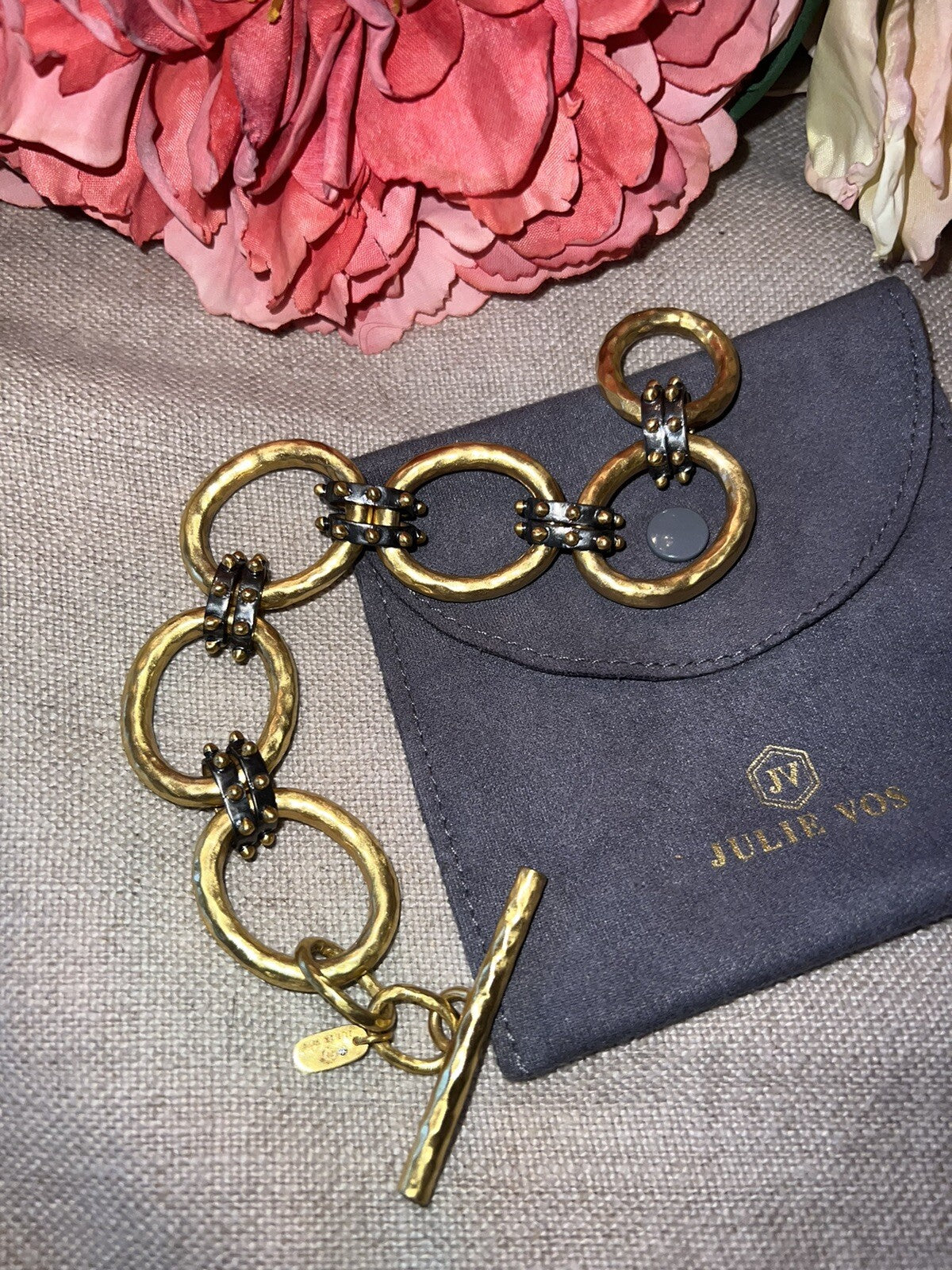 Julie Vos Soho 2 Tone 24k Gold Plated Toggle Chain Link Bracelet  8.5” Julie Vos