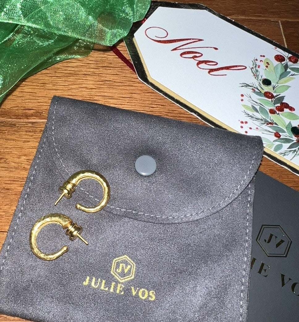 Julie Vos Textured Hoop Earrings 24k Gold Plated Classic  RETIRED Julie Vos