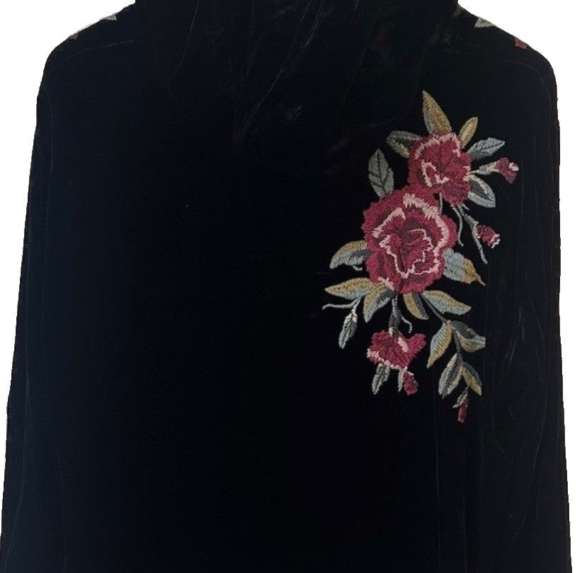 Johnny Was 1X Plus Black Velvet & Fur Hoodie Pullover Top Tunic Embroidered Johnny Was