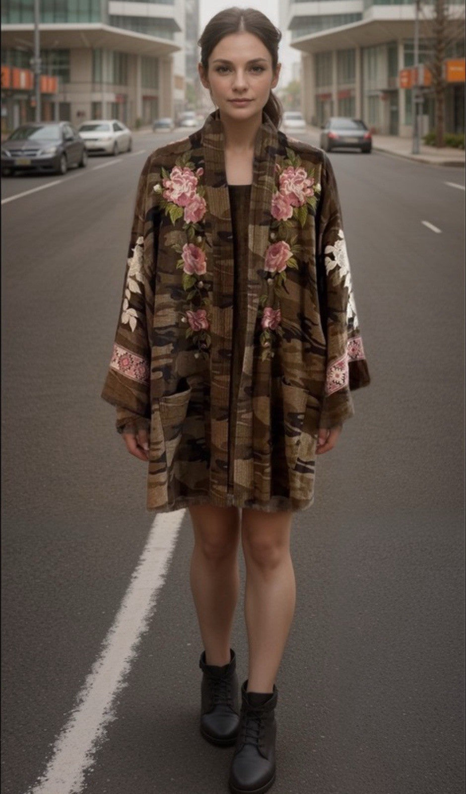 Johnny Was XL Linen Camo Embroidered Kimono Top Wrap Jacket Coat *NO BELT Johnny Was