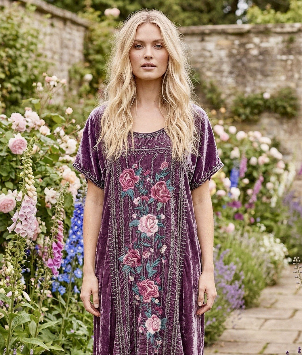Johnny Was L Large Purple Velvet Embroidered Shift Mini Dress Short Sleeve BOHO Johnny Was