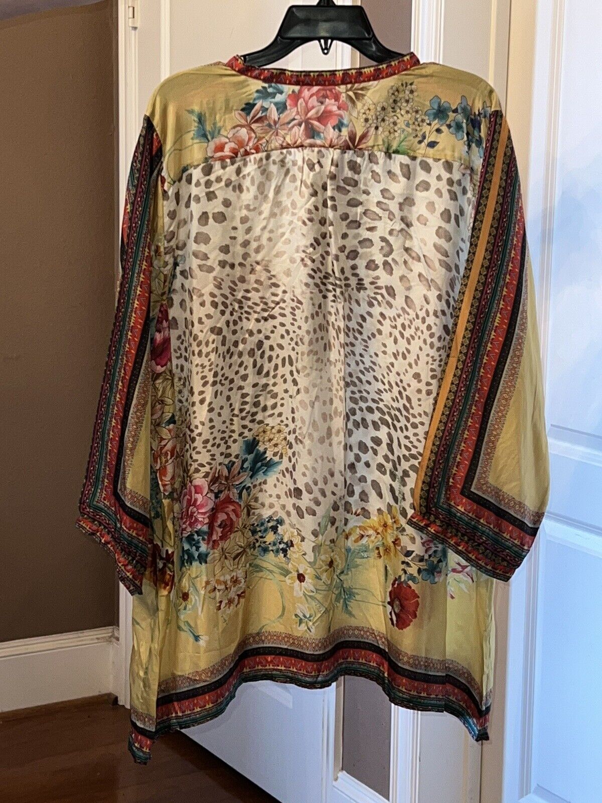 100% Silk Johnny Was Tunic Top XXL 2X Soft & Flowy Leopard & Flower