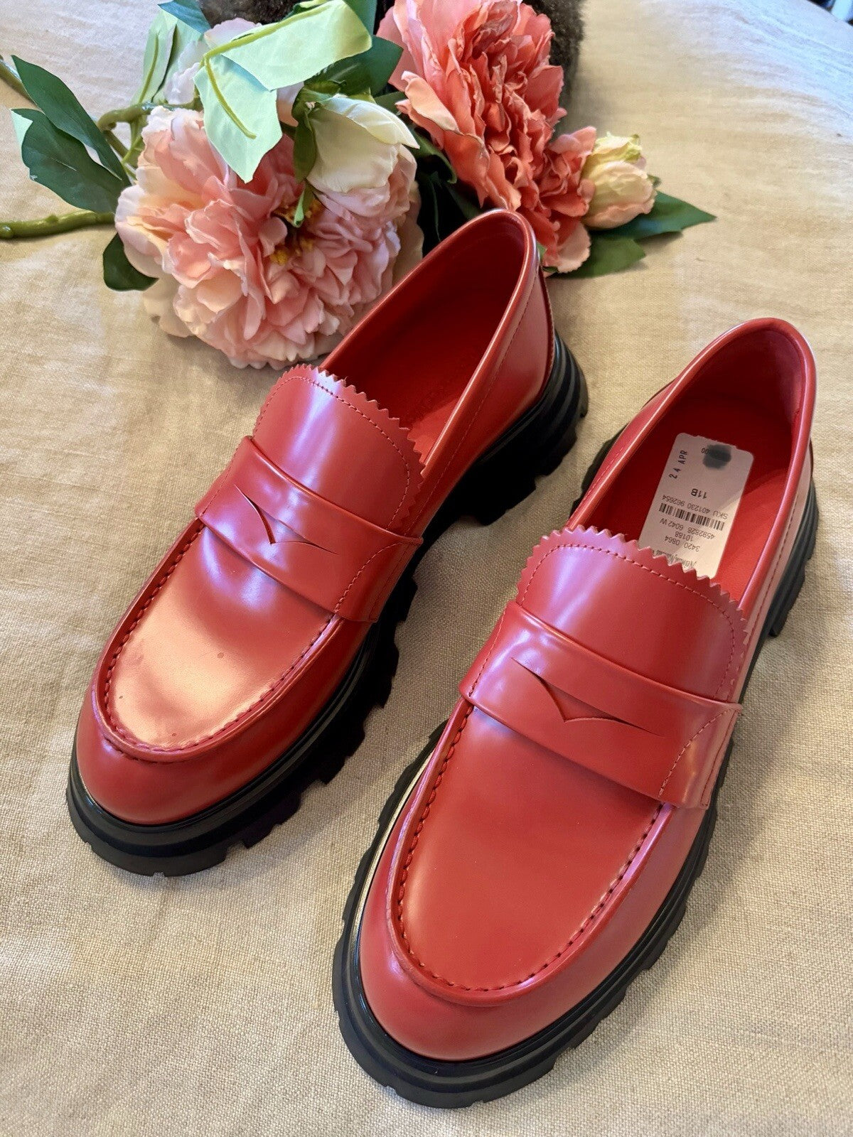 Alexander McQueen Wander Women's Red Leather Platform Loafer Shoes IT 41 / US 11 Alexander McQueen