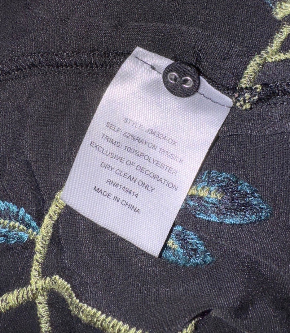 Johnny Was XL Black Velvet Shift Mini Dress Floral Tunic Kimono Sleeves BOHO Johnny Was