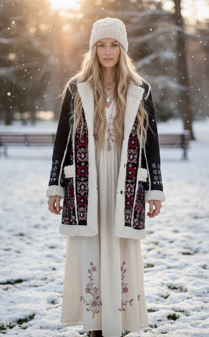 Johnny Was 2X Faux Suede Sherpa Coat Jacket Wrap Shearling Lined BOHO Johnny Was