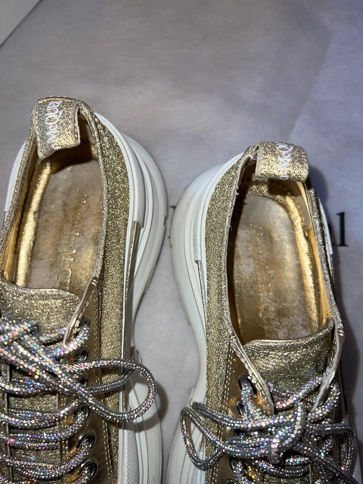 Alexander McQueen Tread Slick Gold Glitter Sneakers Retail $1180 Sz 42 US 10