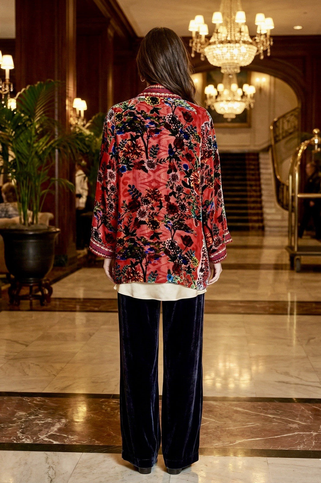 Johnny Was XL Red Burnout Velvet Kimono REVERSIBLE Jacket $550 Retail Johnny Was