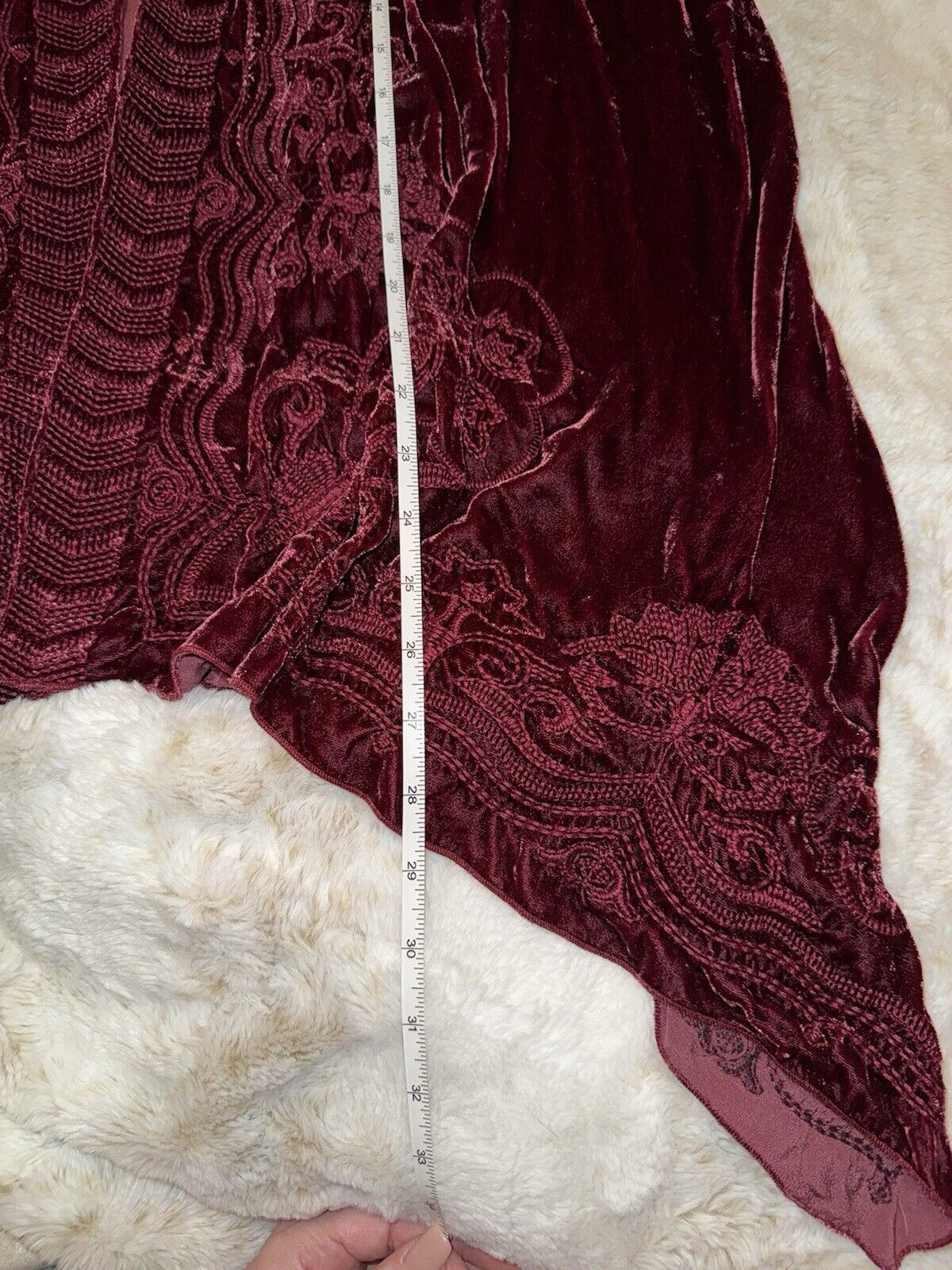 Johnny Was L Deep Wine Red Velvet Kimono Wrap Cardigan Tonal Embroidery